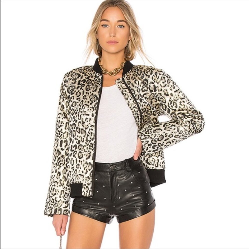 LPA | Lurex Leopard Metallic Bomber Jacket | Size XS